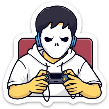 Cool kid he has black hair and is wearing a ghostface tee shirt and playing video games sticker