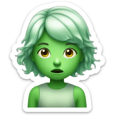 sad sick kid green face girl holding breath sticker