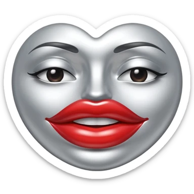 A seductive pair of slightly parted lips emoji made of liquid silver chrome, smooth glossy metallic surface, soft sensual curves, subtle reflections, luxury sexy aesthetic, minimal iOS emoji style, centered composition, clean white background, soft studio lighting, no text sticker