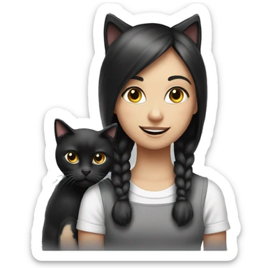 Black and white cat with a girl sticker