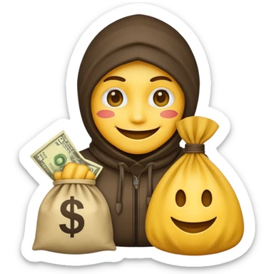 A thief emoji has a bag of dollars next to it. sticker