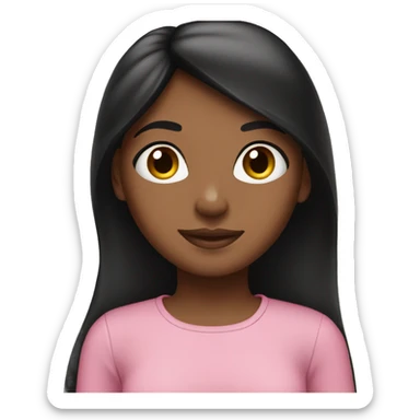 brown girl with straight long black hair wearing a pink top sticker