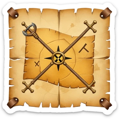 aged parchment map with X marked treasure map. sticker