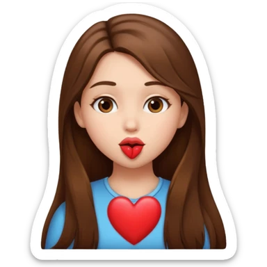 A girl with long brown hair sending a kiss/heart sticker