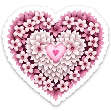 goth sakura heart, heart made of white sakura petals with pink accents sticker