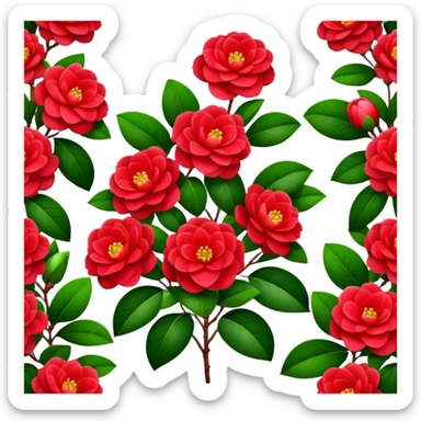 big bouquet Red Camellia, luxuriant, stem, leaf sticker