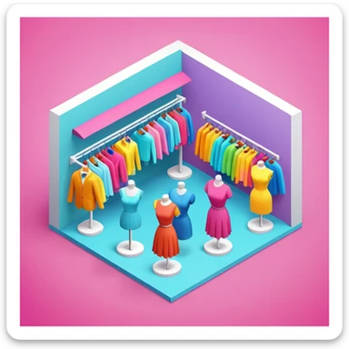 isometric clothing boutique shop with mannequins and colorful clothes sticker
