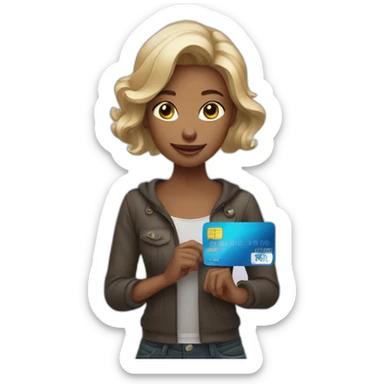 Girl with a credit card in front her comouter sticker