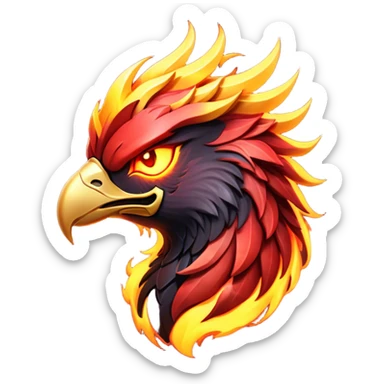 Cinematic Fierce Battle-Hardened Mystical Fire Phoenix Portrait Emoji, head tilted with an aggressive, unwavering gaze that speaks of relentless combat. The flame-kissed form is marked by rugged, charred feathers and vivid battle scars. Its blazing eyes radiate raw intensity and steely resolve, rendered with lifelike detail and stark natural lighting, high shine, channeling an aura of unyielding warlike energy and valor, softened by a dynamic glowing outline that highlights its battle-earned ferocity. sticker