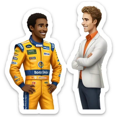 guy standing next to Lando Norris from Formula 1 sticker
