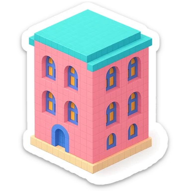 old Saint Petersburg building, pink pastel facade, arched windows, isometric view sticker