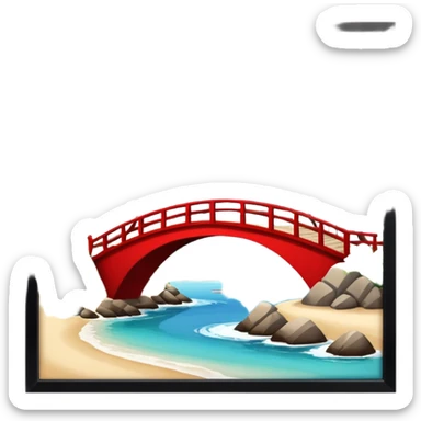  island with contemporary architecture, beaches with palm trees, and a red bridge on one side sticker