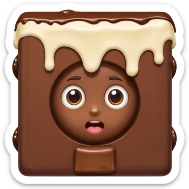 Cartoon chocolate mini pastry peeking from behind tiny wall, suspicious eyes, tiny chocolate smudges, chibi style, Twitch emoji style, transparent background, colorful
 sticker