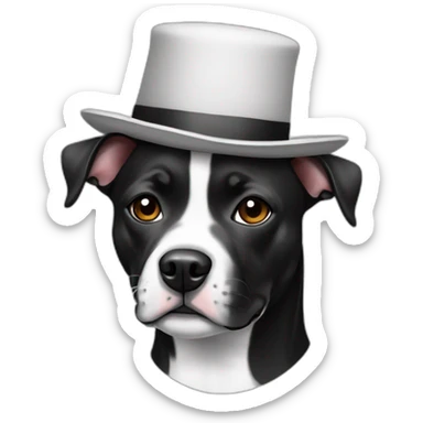 Black and white staffy with small hat sticker