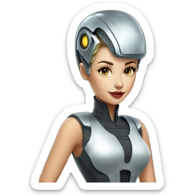 Create an emoji of a futuristic android pin-up sticker