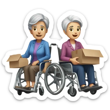 Old couple in wheelchair moving House sticker