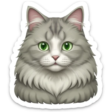 a very fluffy big grey and white cat sitting regally sticker