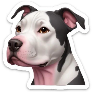 Black pitbull with pink mark on her nose and white line from nose to forehead sticker