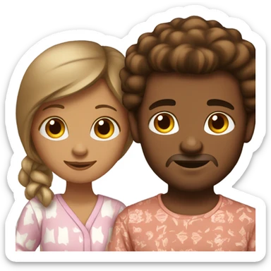 White man and brown-skinned woman in matching pajamas sticker
