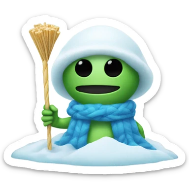 alien holding a small straw next to a mound of snow sticker