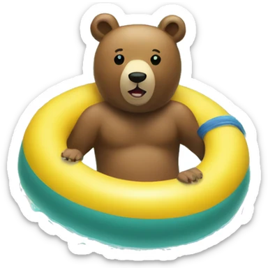 Bear in pool swimming with rubber tube  sticker