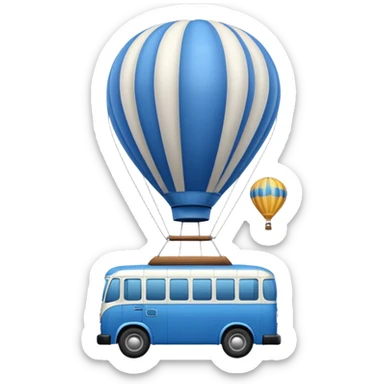 make me a high definition emoji of a Blue bus suspended by a single hot air balloon make the bus realistic and have just 1 hot air balloon sticker