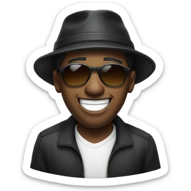 Laughing black man with hat on backwards and sunglasses sticker