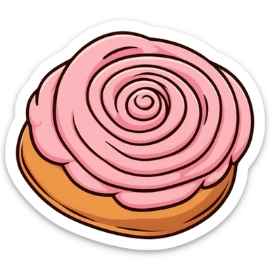 coquette style cinnamon roll with pink frosting seen from top view sticker