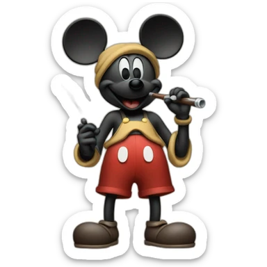 mickey mouse holding a pipe with both hands sticker