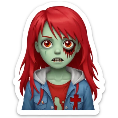 create a zombie girl with red long hair and blocky bangs sticker
