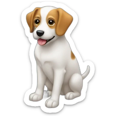 dog besides the the laptop with opened dashboard sticker