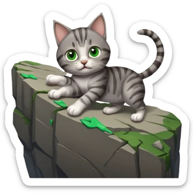 a cat holding another cat hand that fall under cliff sticker