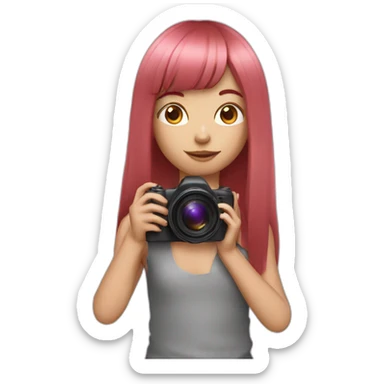 girl with long, straight rose hair and fringe and holding camera sticker