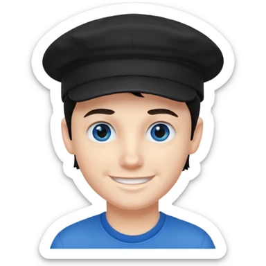 Menino branco de cabelo escuro, boné preto, olhos azuis sticker