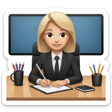 une image de 3/4 avec un recruteur à son bureau APS DE FACE DE 3/4 sticker