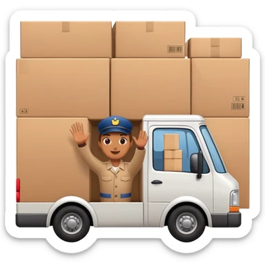 delivery truck with a supplier waving from the window, back of the truck completely filled with packages sticker
