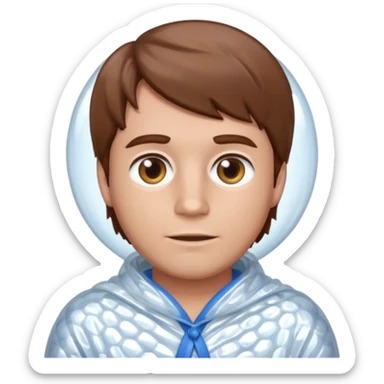 Brown haired man wrapped in a roll of bubble wrap sticker