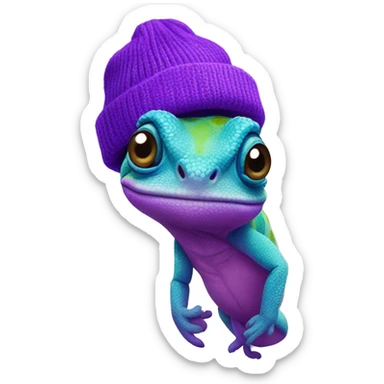 Chameleon wearing a purple beanie  sticker