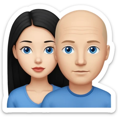 Bald white man blue eyes in love with Filipina woman with long hair and dark eyes sticker