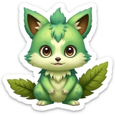 Pastel warm mossy floral elemental fantasy colorful-green-brown-gradient anime-styled edgy cool badass cute random Fakémon-creature, with random markings, full body sticker