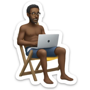 Man on deck chair with laptop on his knees sticker