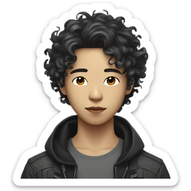 cyberpunk young asian man with curly hair sticker