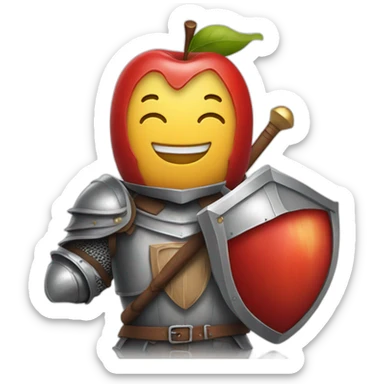 smiling red apple dressed as a knight sticker