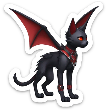 cool anthro edgy black punk red ethereal fantasy nargacuga-bat-cat-Fakemon collar harness full body sticker
