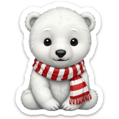 baby polar bear with red stripes scarf  sticker