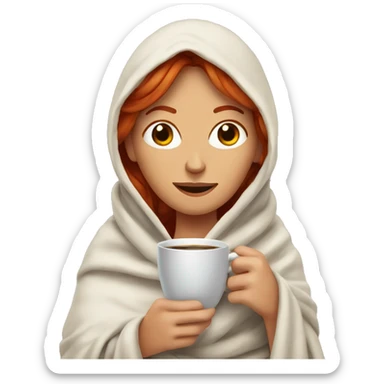 Redheaded woman wrapped in a blanket with a cup of coffee sticker