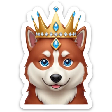 cute, disney-style red siberian husky with blue eyes wearing a bejeweled crown sticker