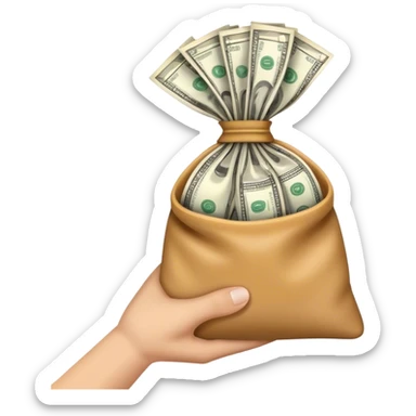 a hand holding a bag of money sticker