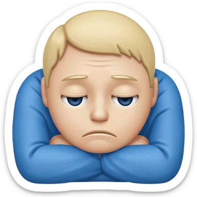 depressed emoji, blue color tone, slumped posture, frown sticker