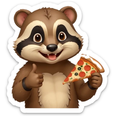 badger eating pizza smiling with thumbs up sticker